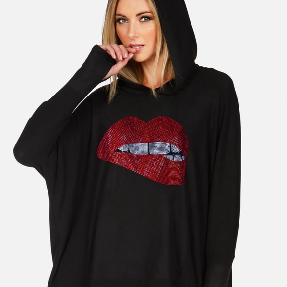 Lauren Moshi Tops - LAUREN MOSHI Crystal Biting Lip Hoodie